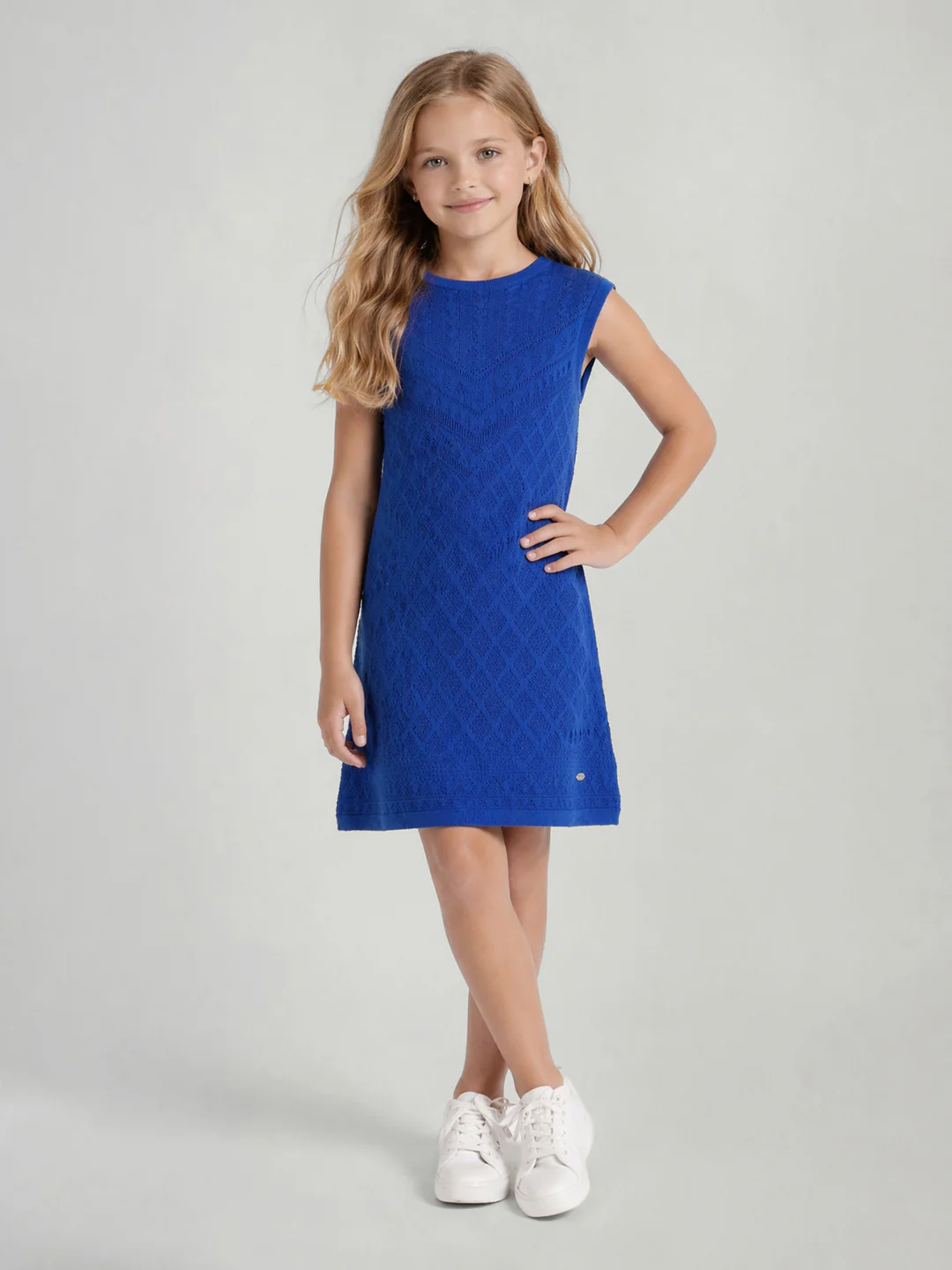 Elle Girls Blue Self Design Slim Fit Pure Cotton Dress - Image 5