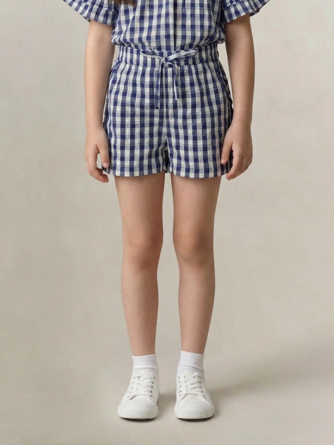 Elle Girls Blue Checked Regular Fit Shorts - Image 2