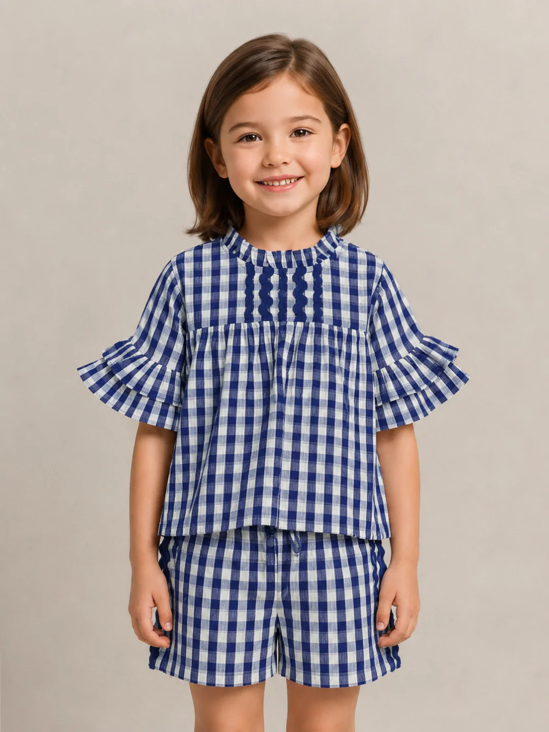 Elle Girls Blue Checked Flared Fit Top - Image 2