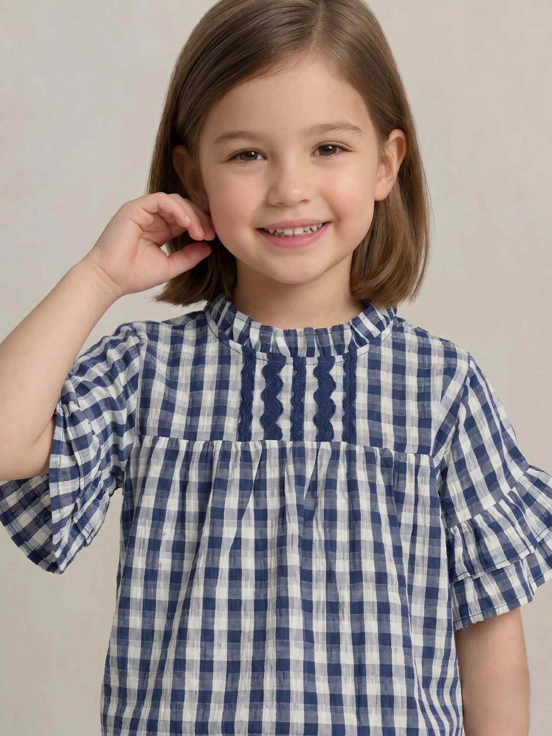 Elle Girls Blue Checked Flared Fit Top - Image 3