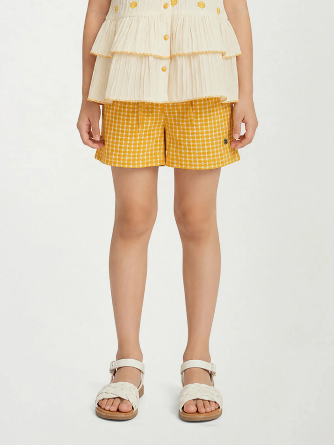 Elle Girls Yellow Checked Regular Fit Shorts - Image 2