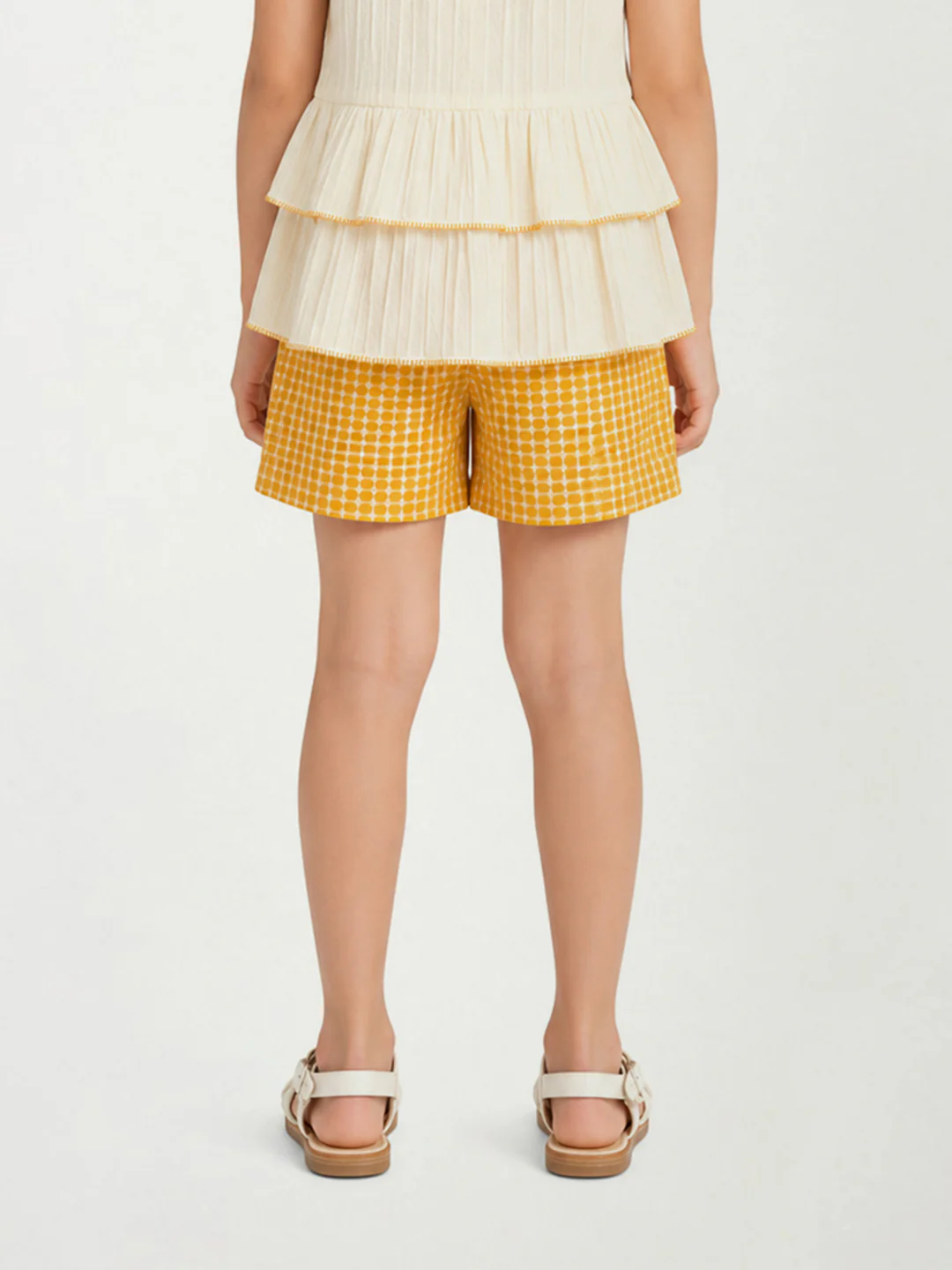 Elle Girls Yellow Checked Regular Fit Shorts - Image 3