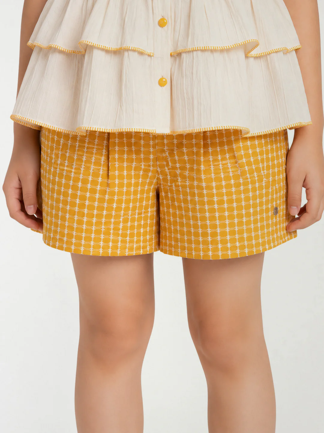 Elle Girls Yellow Checked Regular Fit Shorts - Image 4