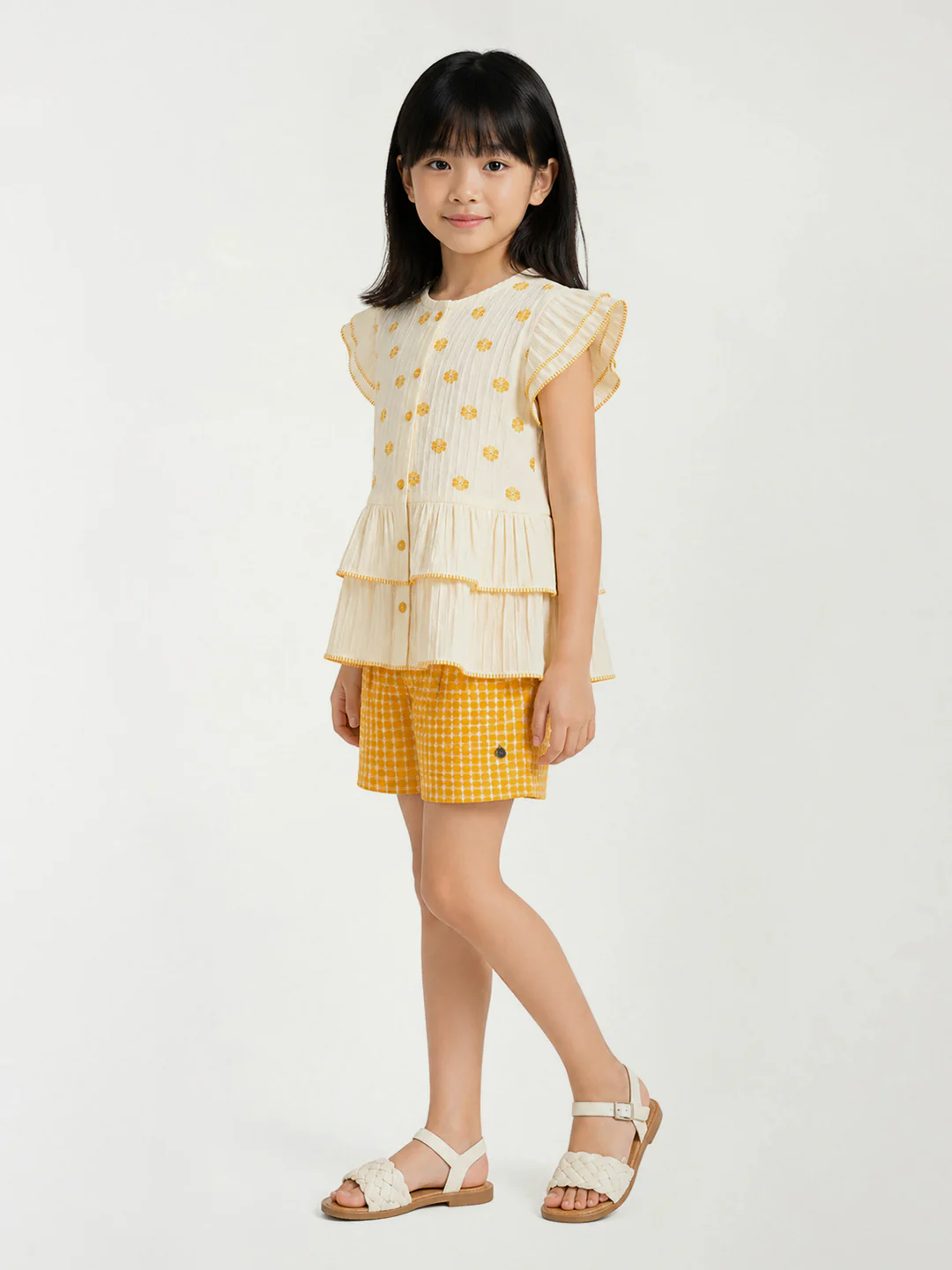 Elle Girls Yellow Checked Regular Fit Shorts - Image 5