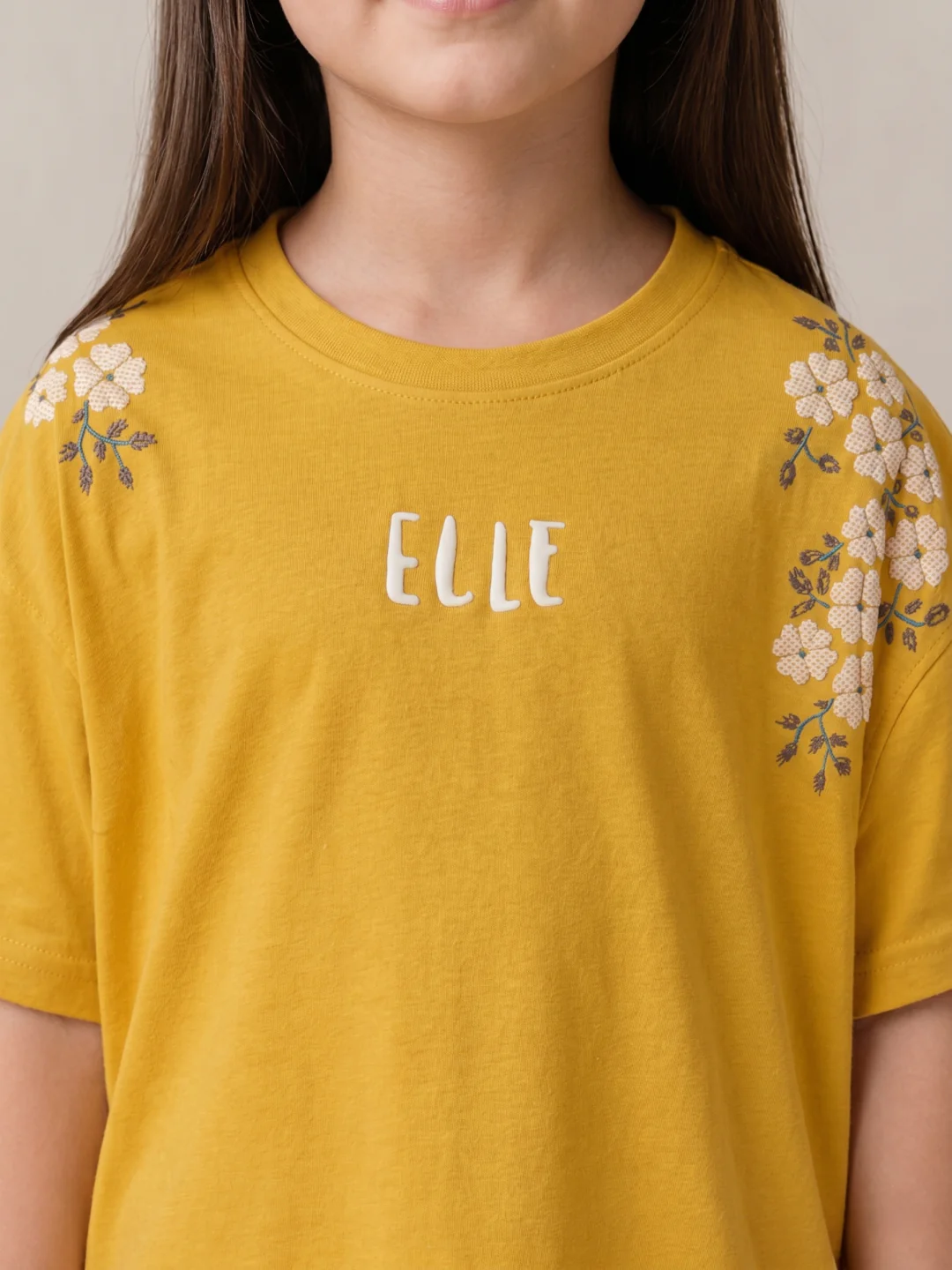 Elle Girls Yellow Printed Oversized Pure Cotton T-Shirt - Image 3