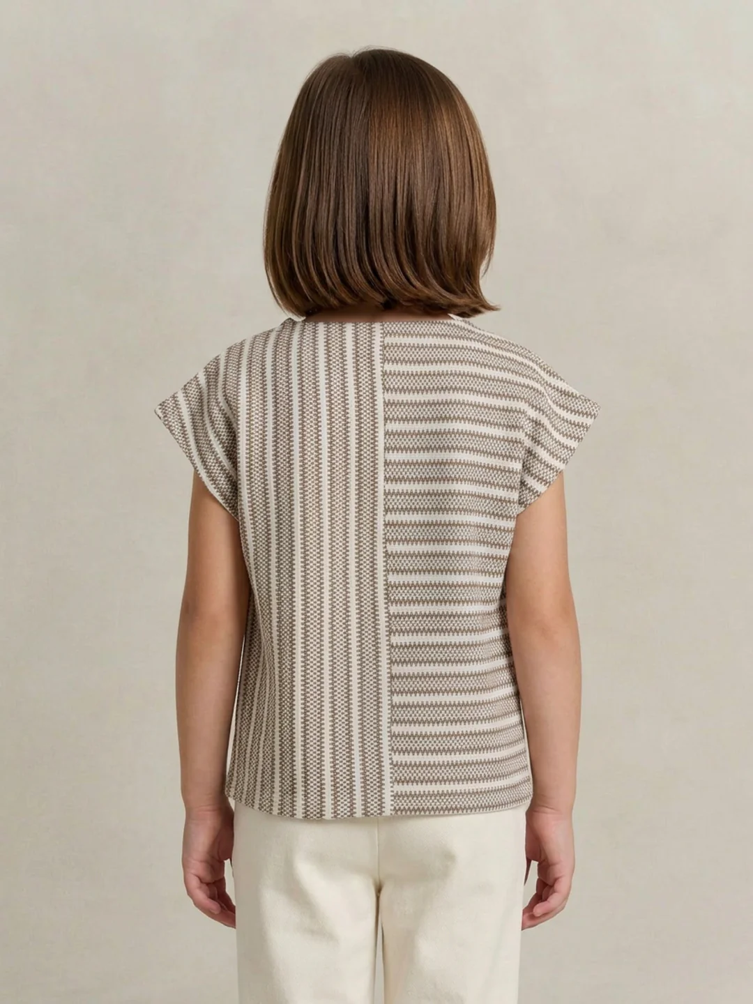 Elle Girls Beige Striped Regular Fit Top - Image 3