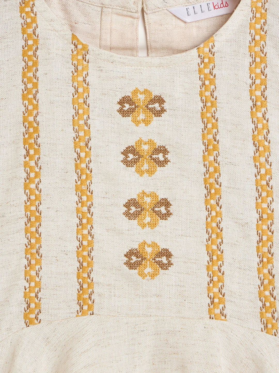 Elle Girls Beige Embroidered Flared Fit Top - Image 4