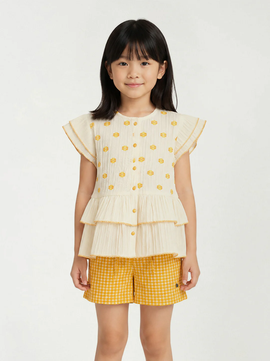 Elle Girls Cream Textured Flared TOP - Image 2