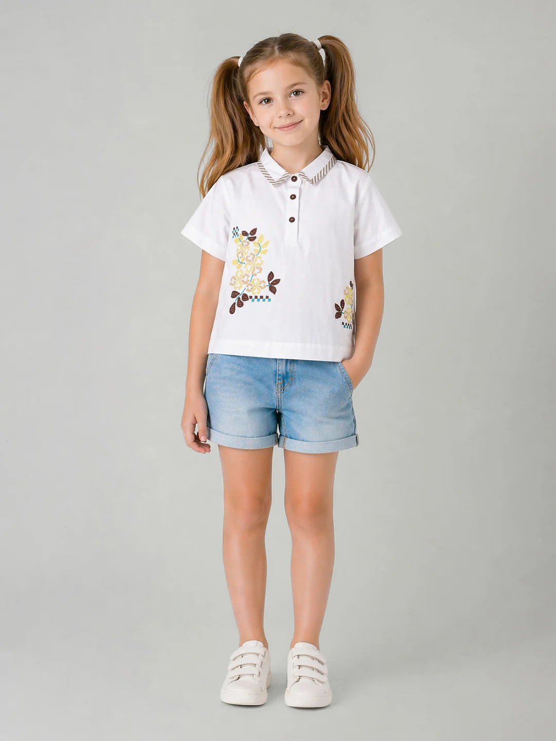 Elle Girls White Embroidered Flared Top - Image 5