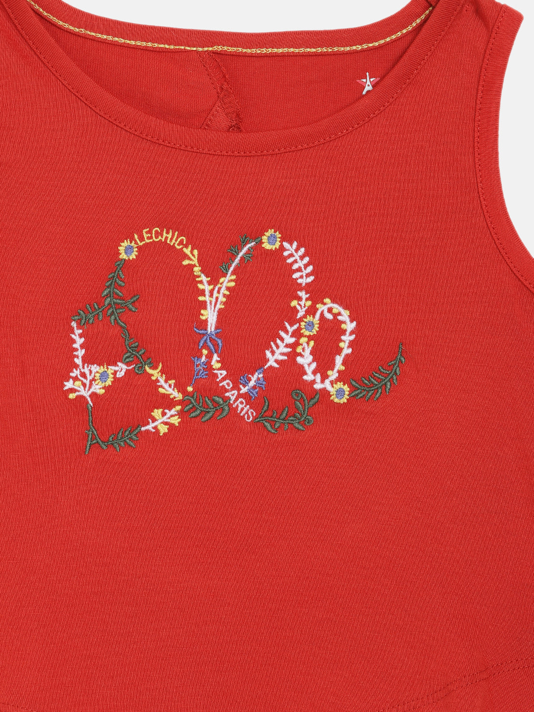 Elle Kids Girls Red Embroidered Round Neck Top - Image 2