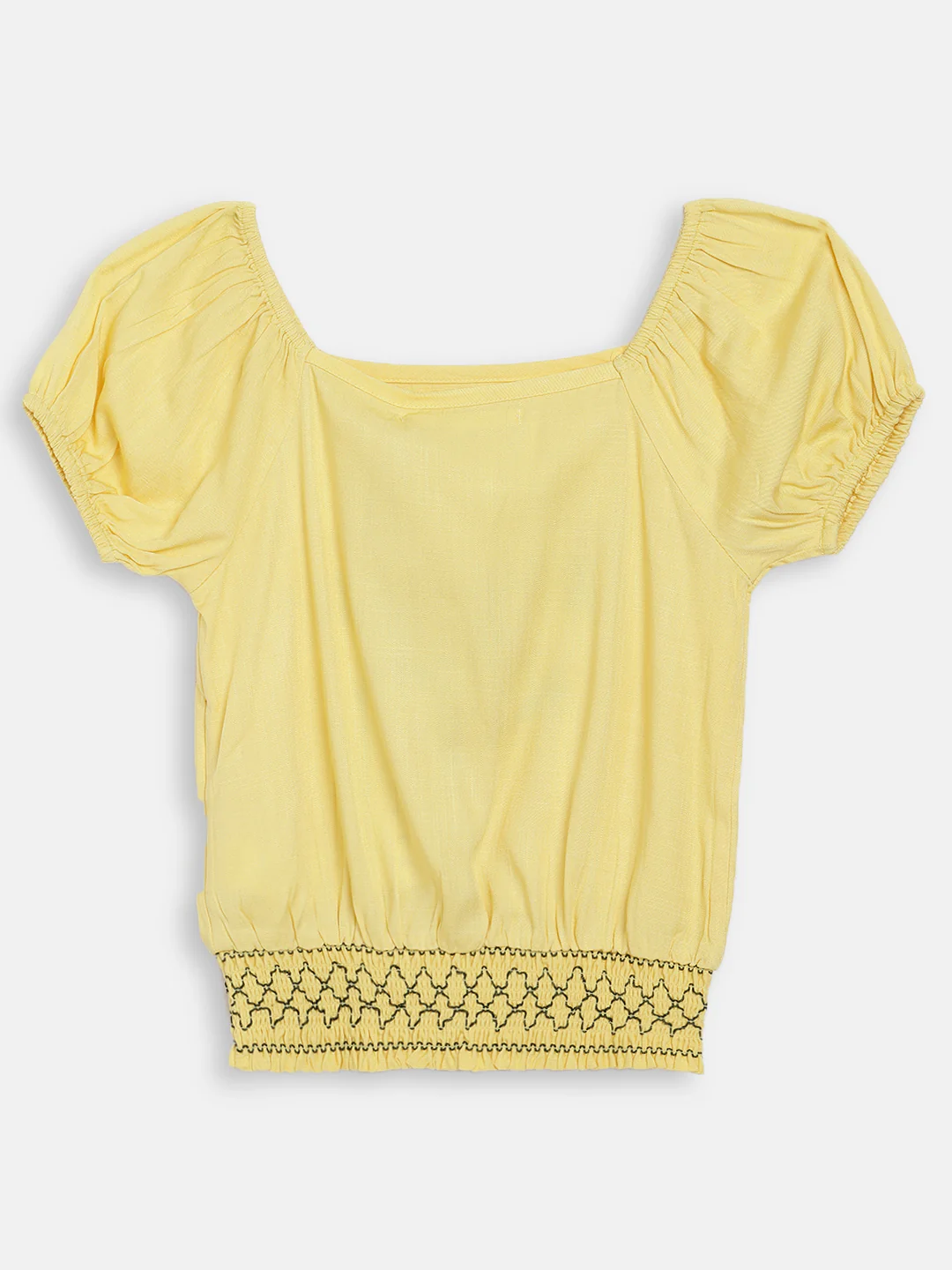 Elle Kids Girls Yellow Solid Round Neck Top - Image 4