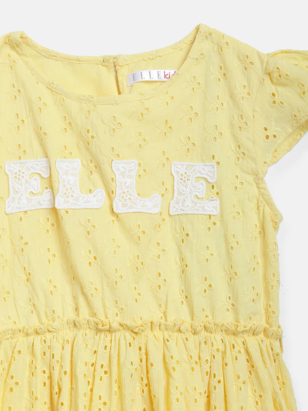 Elle Kids Girls Yellow Self - Design Round Neck Dress - Image 2