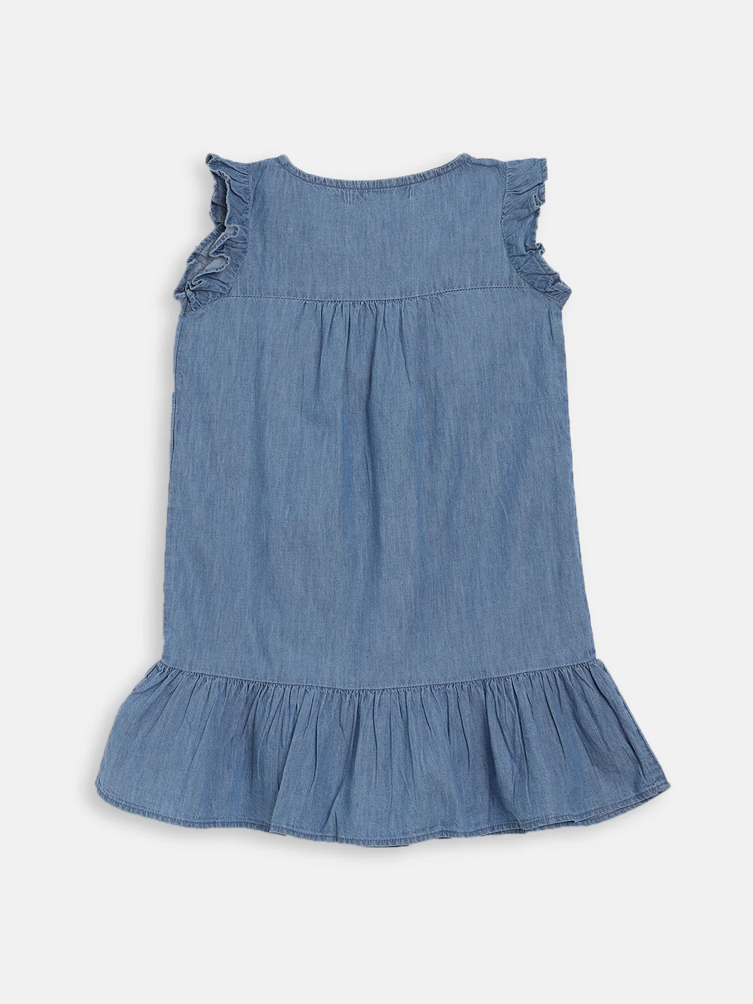 Elle Kids Girls Blue Solid Round Neck Dress - Image 4