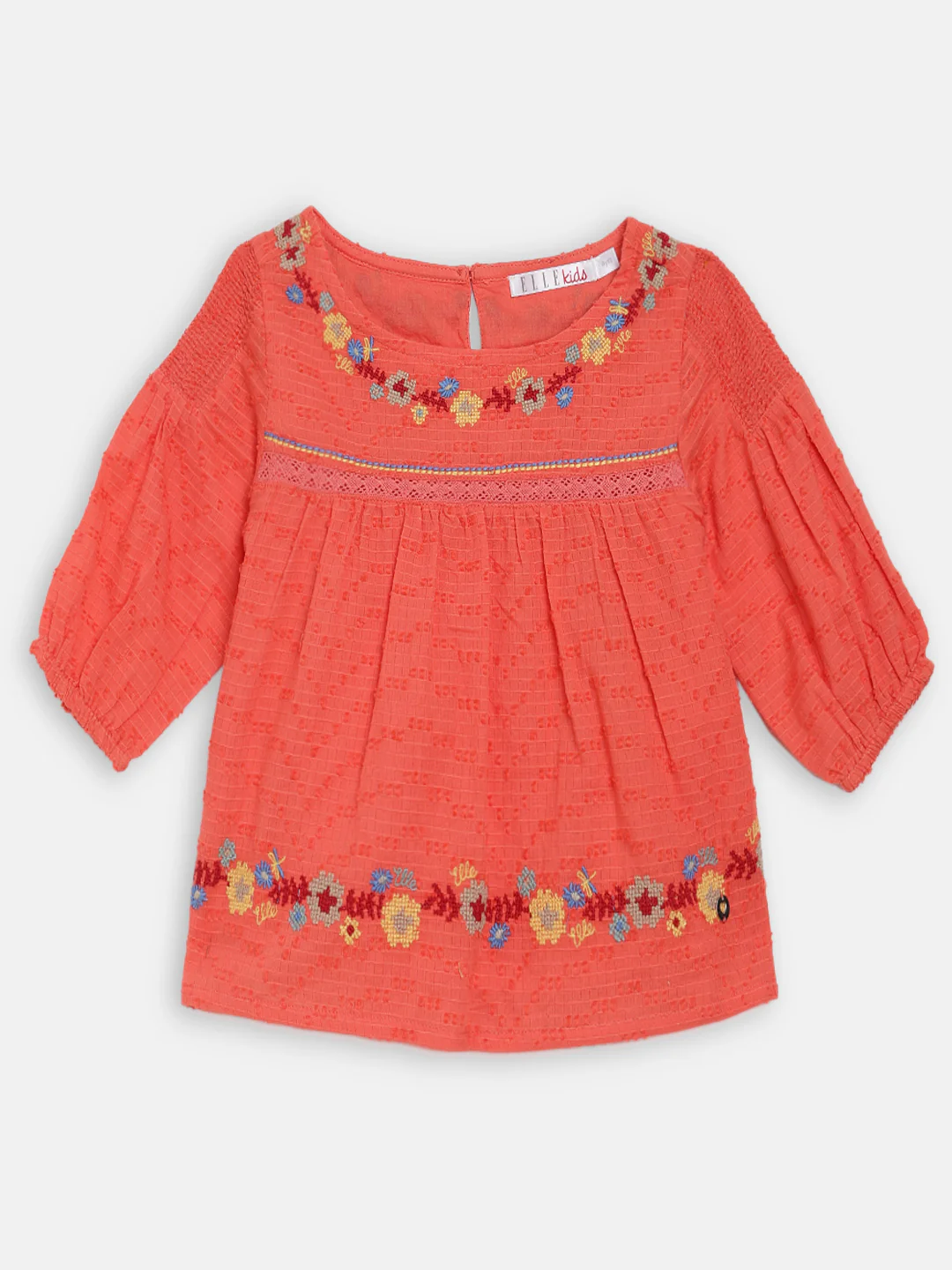 Elle Kids Girls Coral Solid Round Neck Top - Image 3