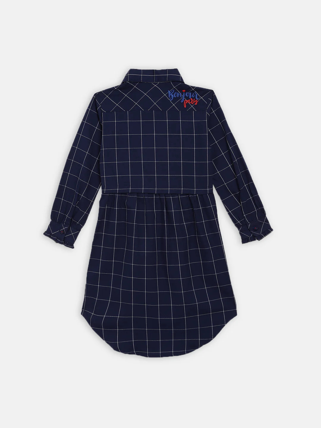Elle Kids Girls Navy Checked Round Neck Dress - Image 5