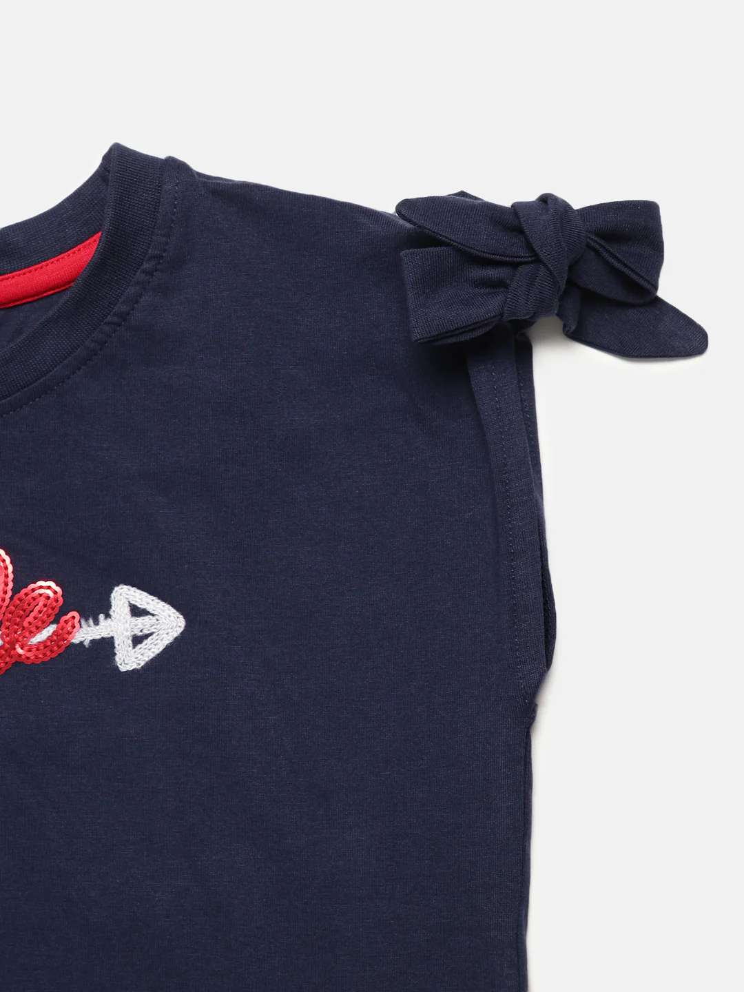Elle Kids Girls Navy Solid Round Neck TShirt - Image 2