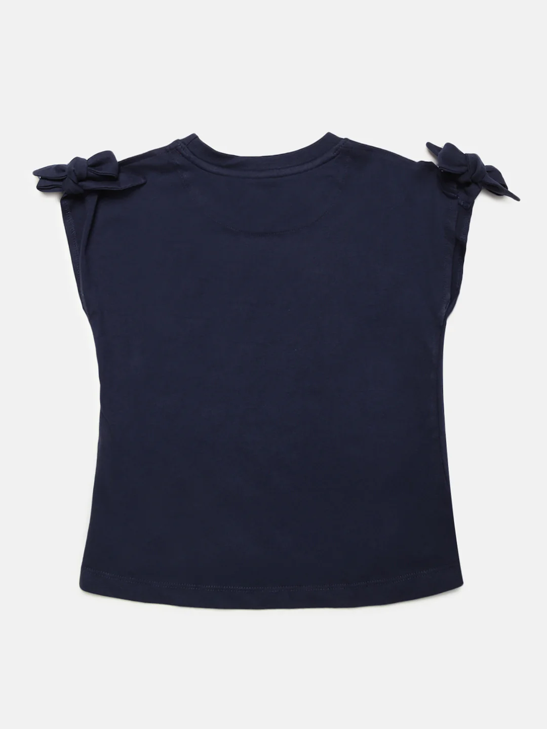 Elle Kids Girls Navy Solid Round Neck TShirt - Image 3
