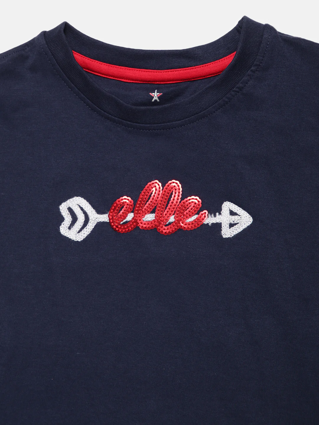 Elle Kids Girls Navy Solid Round Neck TShirt - Image 4