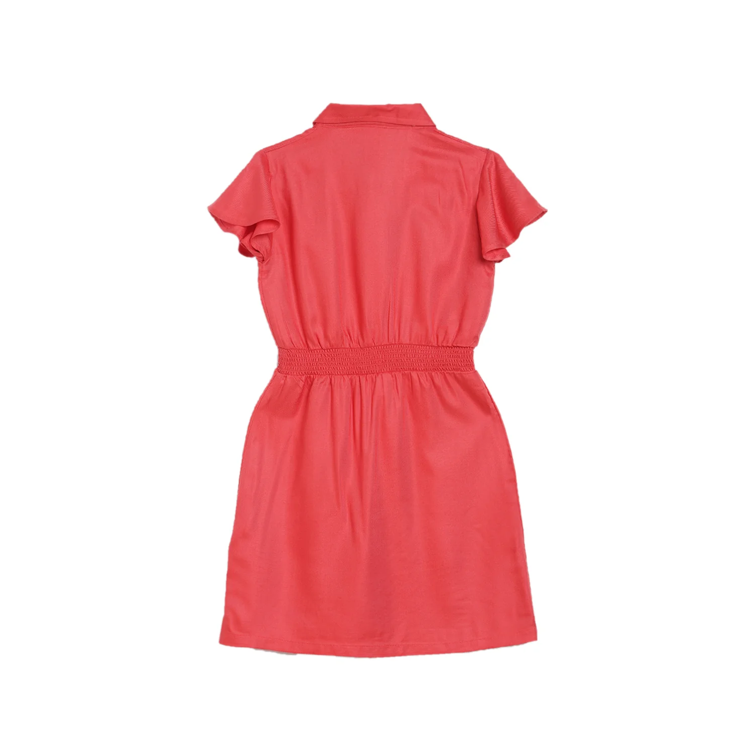 Elle Kids Girls Coral Solid Round Neck Dress - Image 2