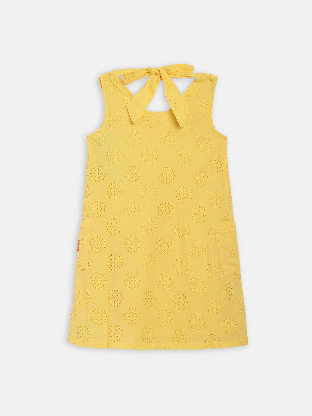 Elle Kids Girls Yellow Self - Design Round Neck Dress - Image 2