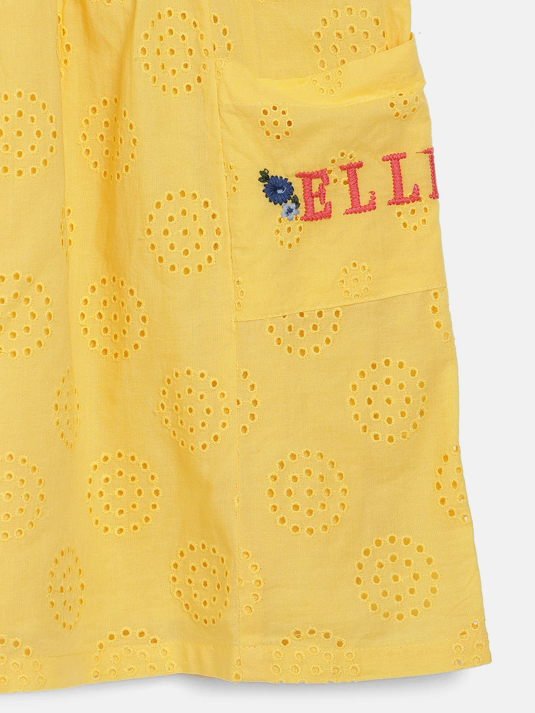 Elle Kids Girls Yellow Self - Design Round Neck Dress - Image 4