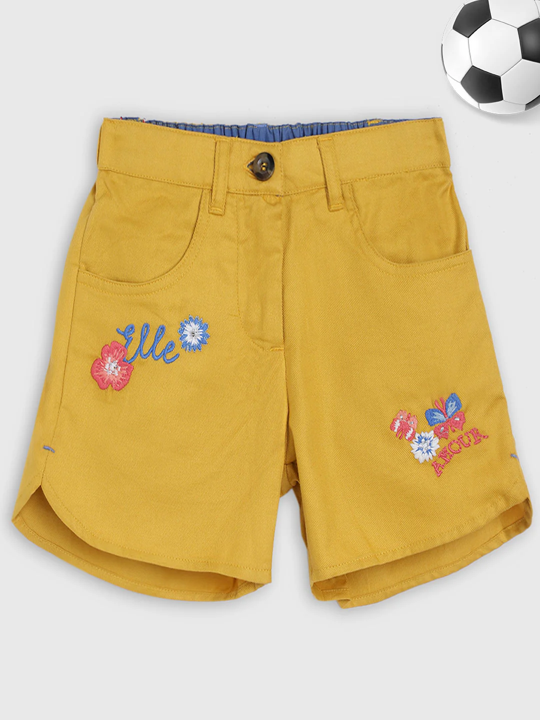 Elle Kids Girls Yellow Solid Regular Fit Shorts - Image 3