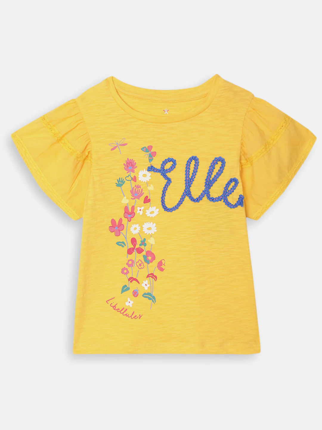 Elle Kids Girls Yellow Printed Round Neck TShirt - Image 2