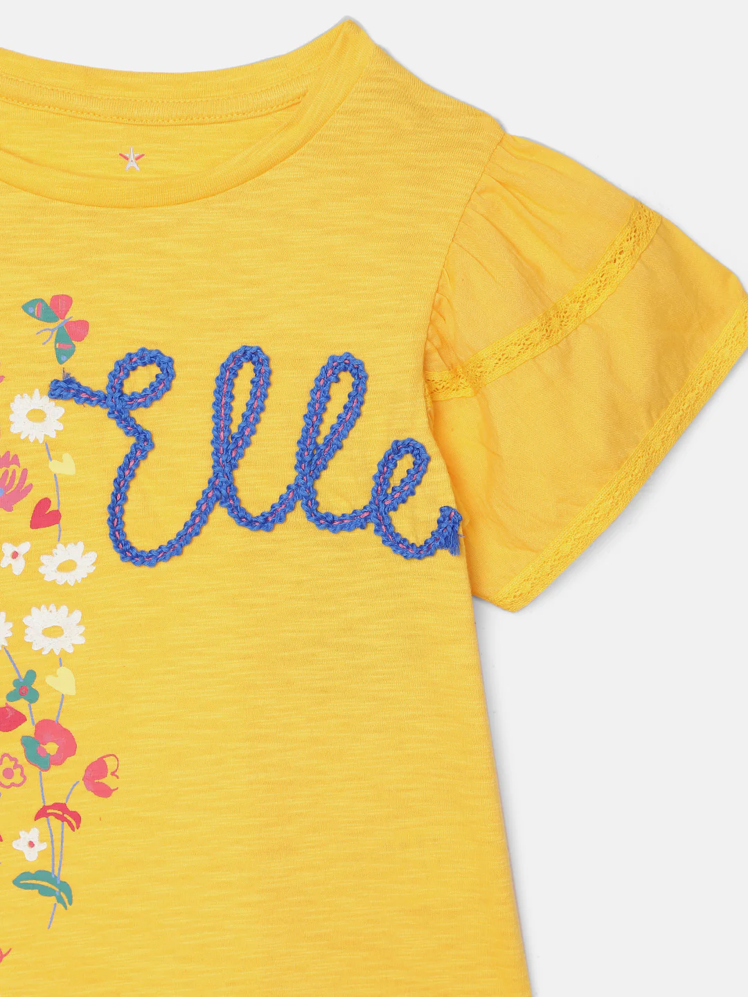 Elle Kids Girls Yellow Printed Round Neck TShirt - Image 4