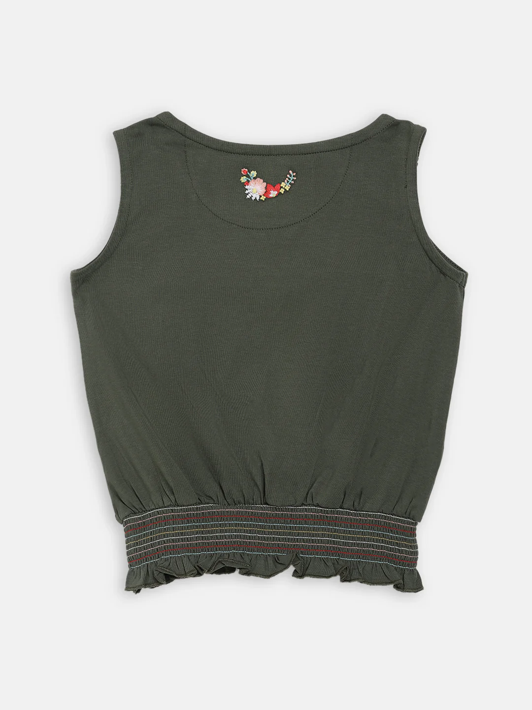 Elle Kids Girls Green Solid Round Neck TShirt - Image 3
