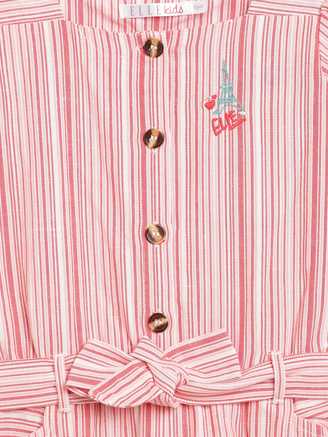 Elle Kids Girls Red Striped Square Neck Jumpsuit - Image 3