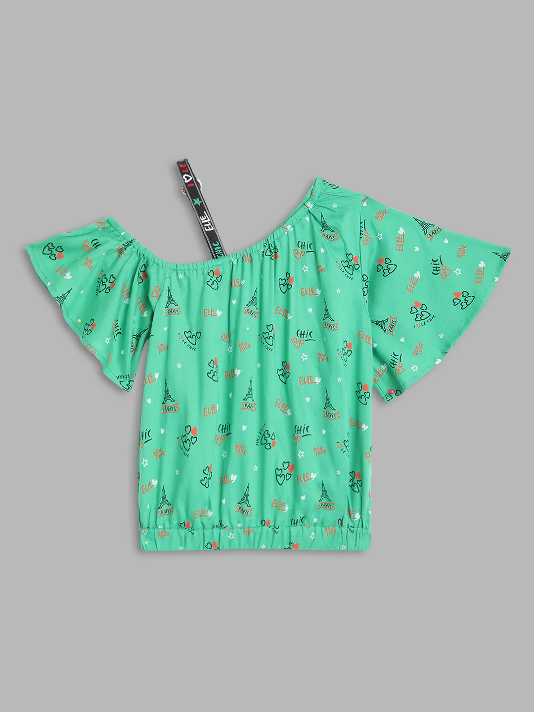 Elle Kids Girls Green Printed Asymmetrical Top - Image 2