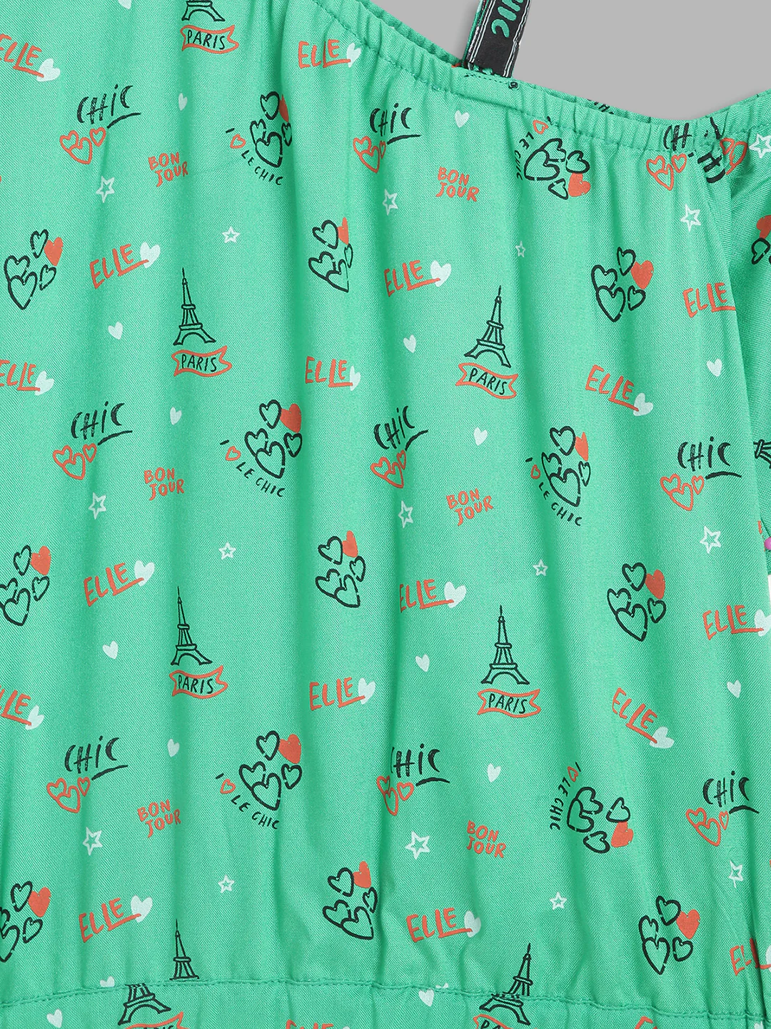 Elle Kids Girls Green Printed Asymmetrical Top - Image 3