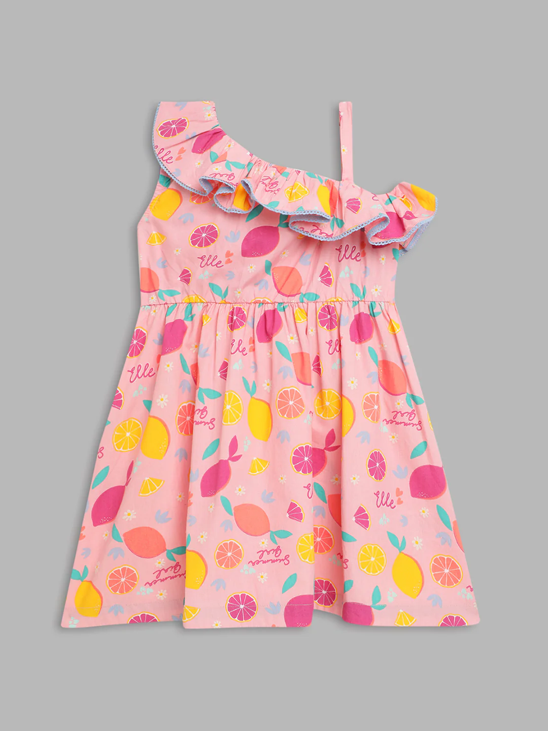 Elle Kids Girls Pink Printed Assymetrical Neck Dress - Image 2