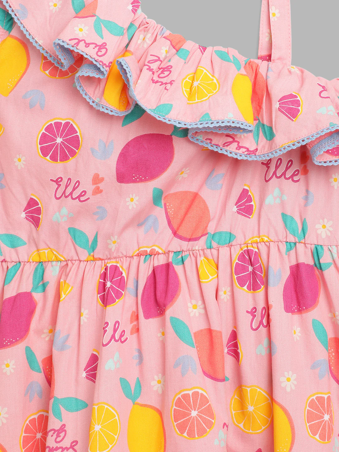 Elle Kids Girls Pink Printed Assymetrical Neck Dress - Image 3