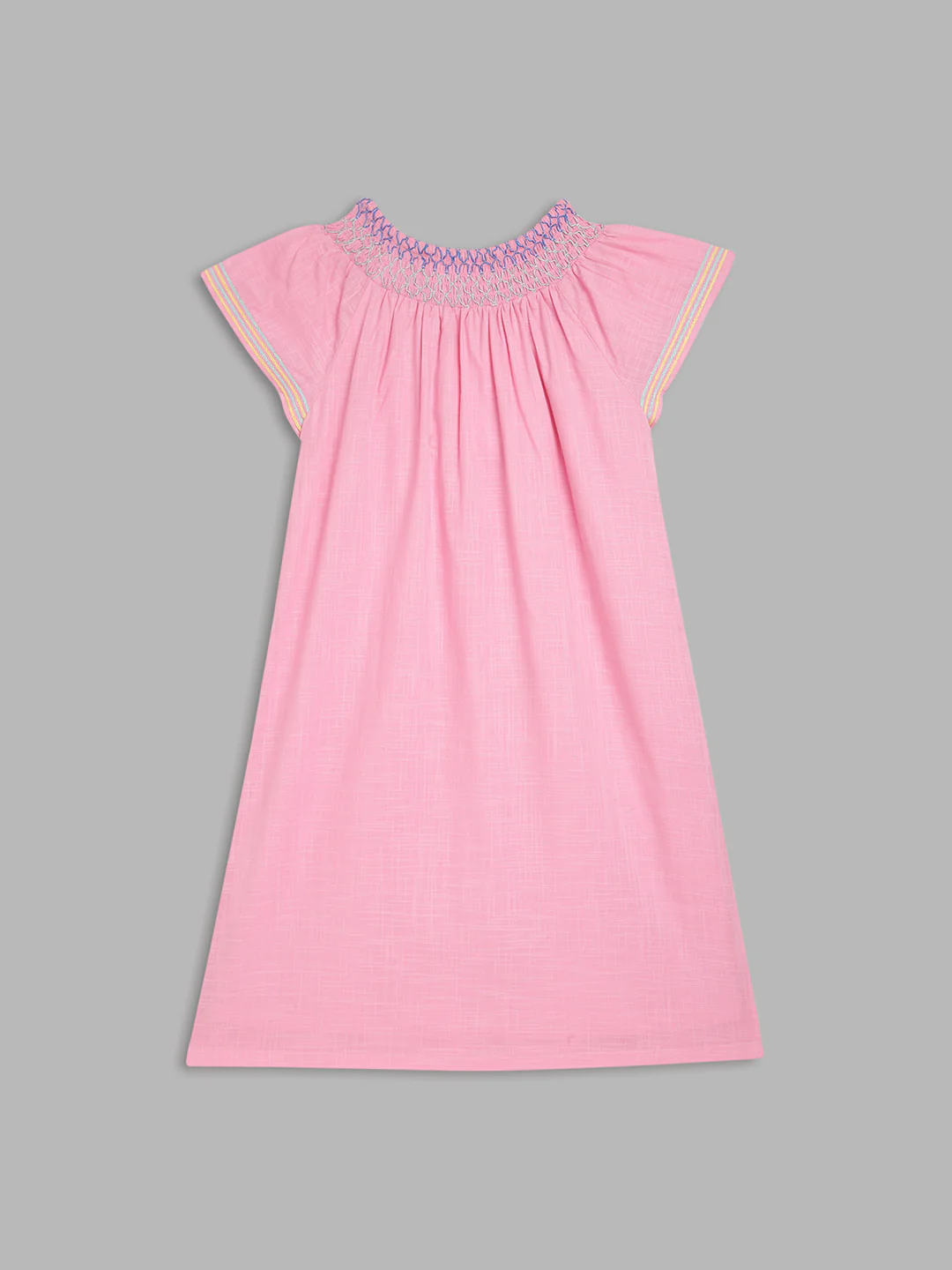 Elle Kids Girls Pink Solid Round Neck Dress - Image 2