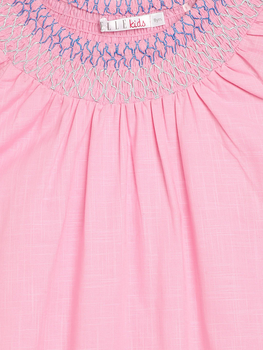 Elle Kids Girls Pink Solid Round Neck Dress - Image 3