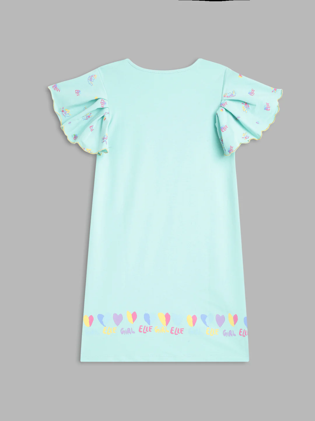 Elle Kids Girls Green Printed Round Neck Dress - Image 2