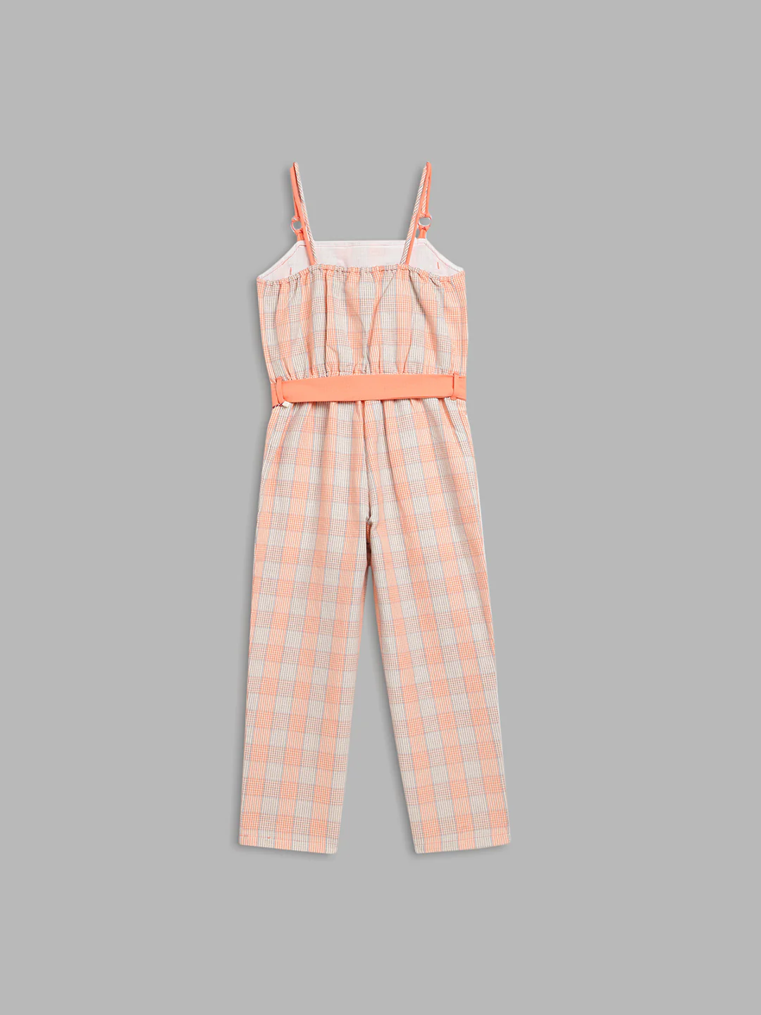 Elle Kids Girls Orange Checked Square Neck Jumpsuit - Image 2