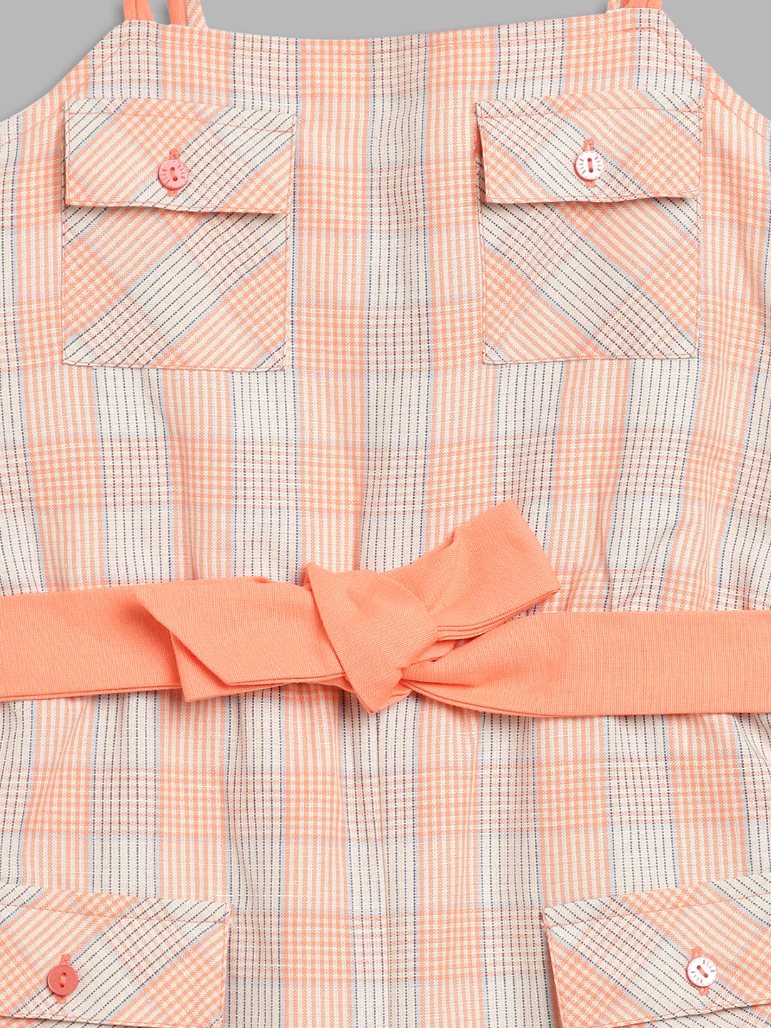 Elle Kids Girls Orange Checked Square Neck Jumpsuit - Image 3