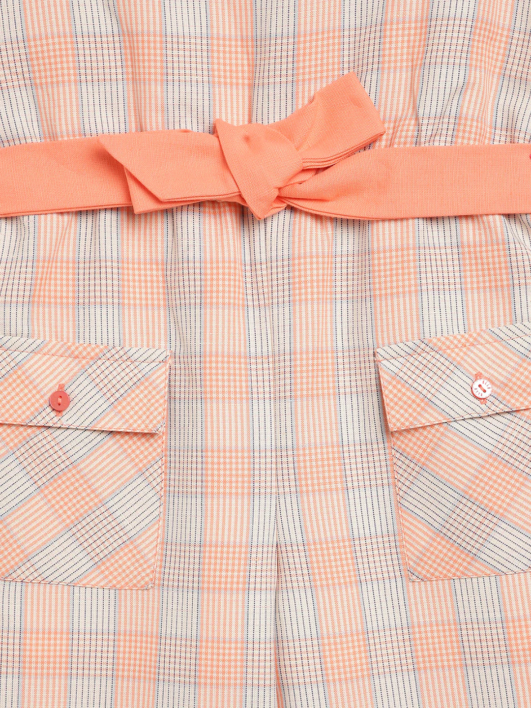 Elle Kids Girls Orange Checked Square Neck Jumpsuit - Image 4