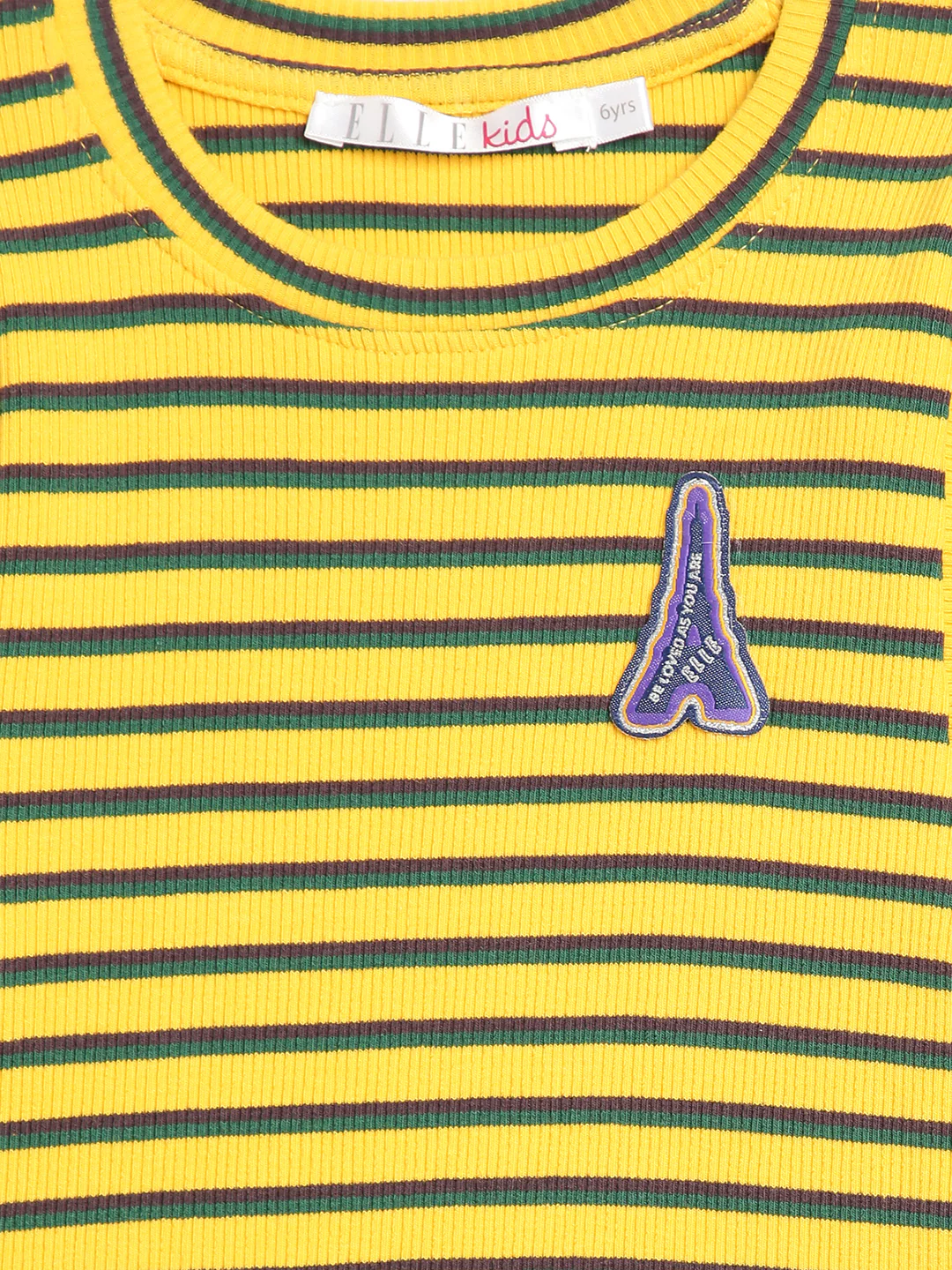 Elle Kids Girls Yellow Striped Round Neck TShirt - Image 3