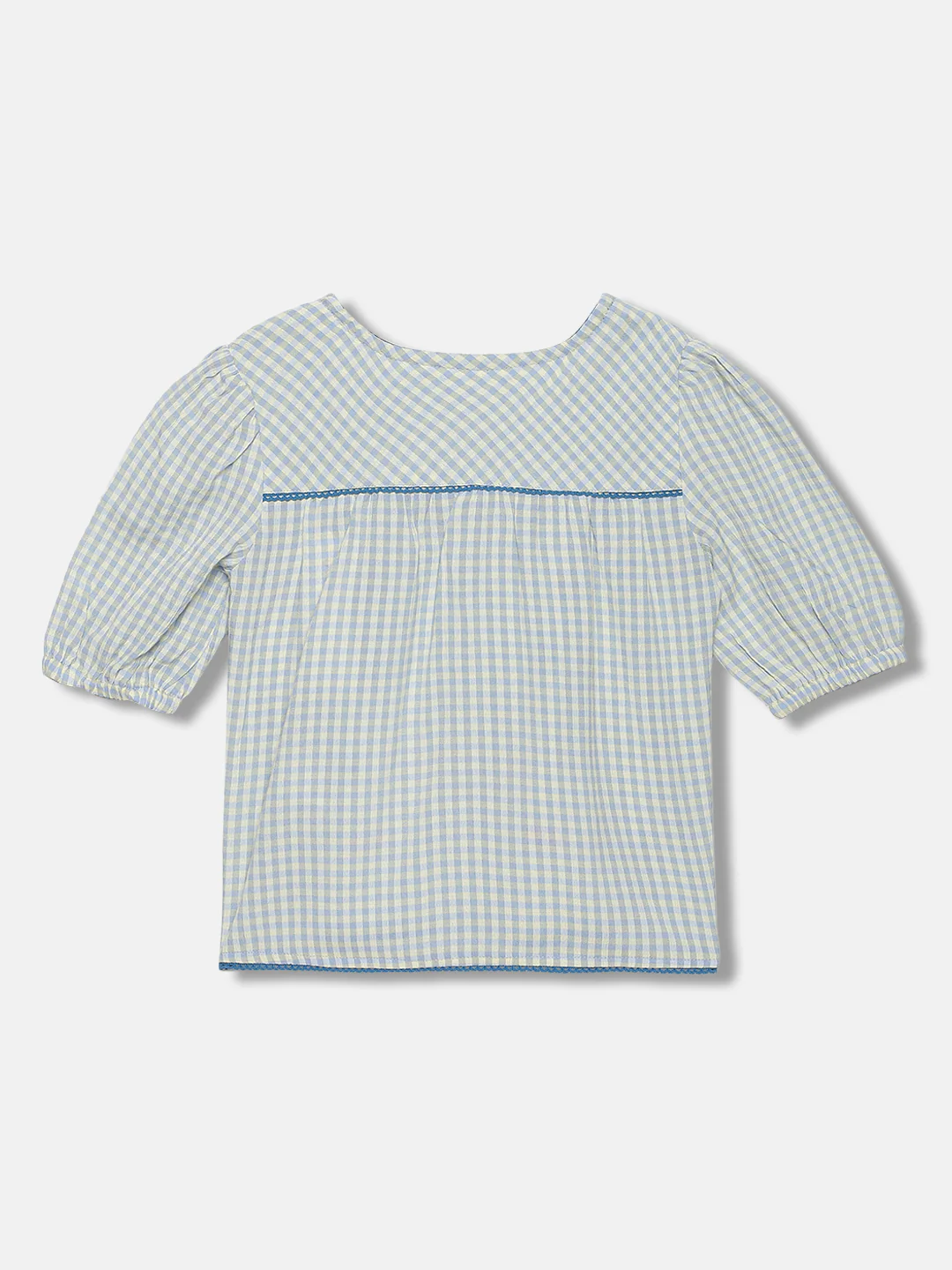 Elle Kids Girls Blue Checked Square Neck Top - Image 2