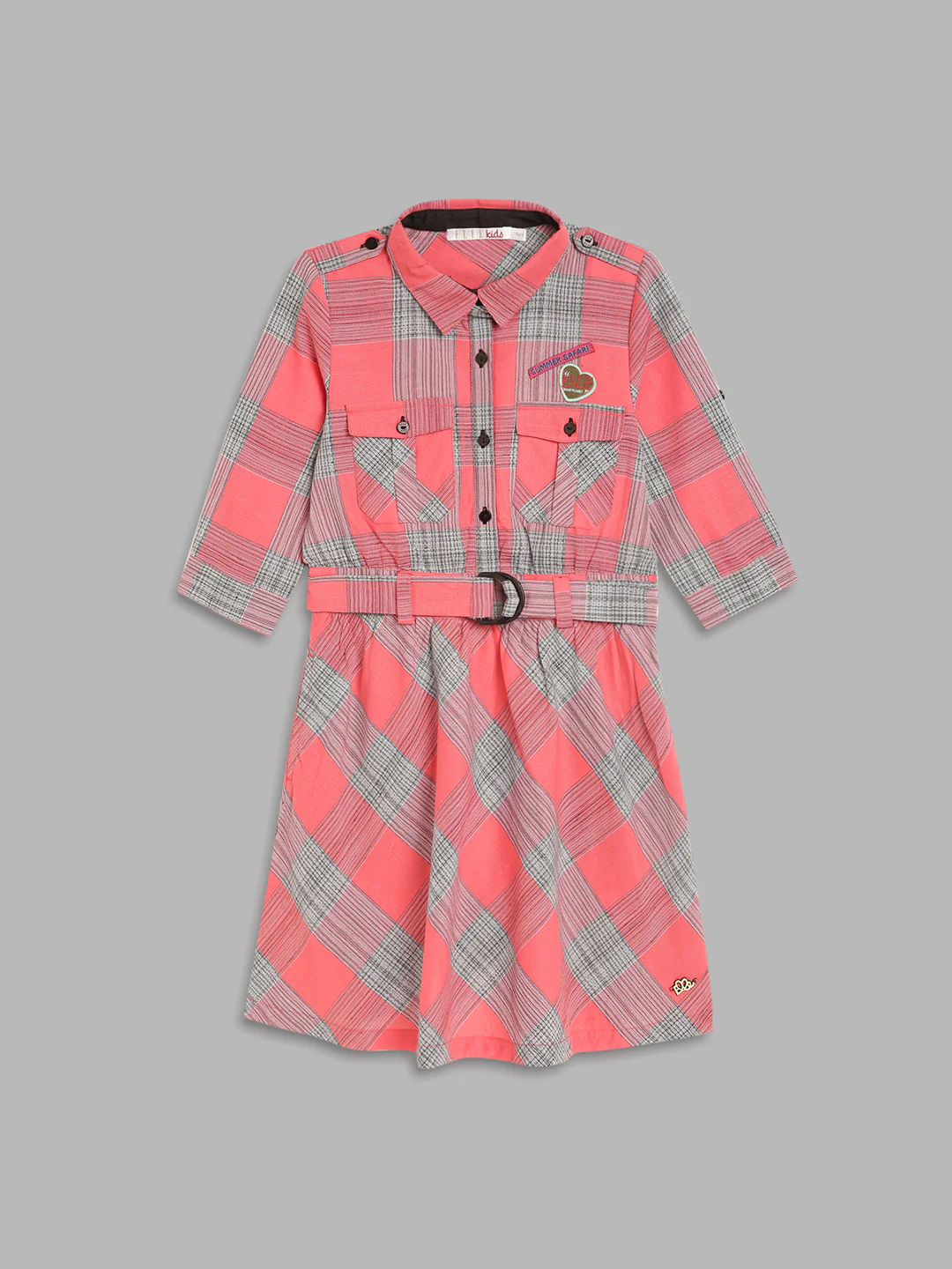 Elle Kids Girls Black Checked Round Neck Dress - Image 3