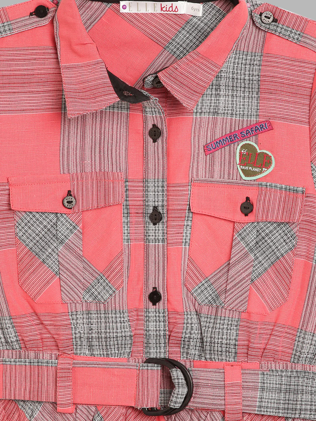 Elle Kids Girls Black Checked Round Neck Dress - Image 5