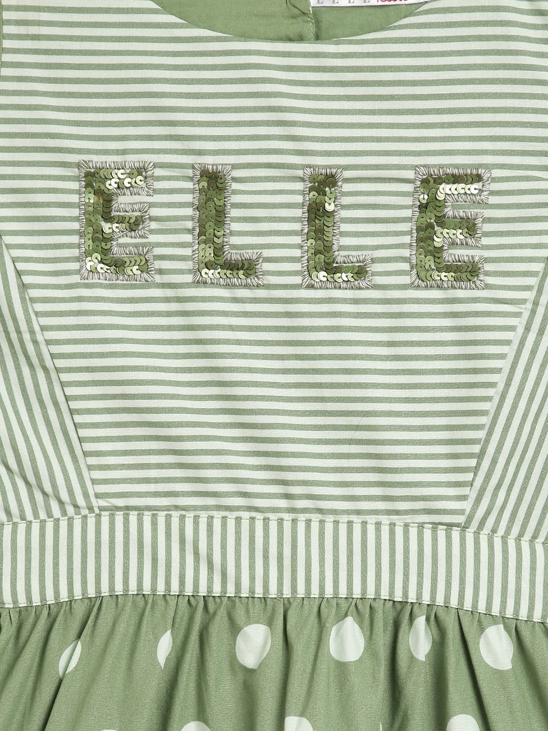Elle Kids Girls Olive Printed Round Neck Dress - Image 3
