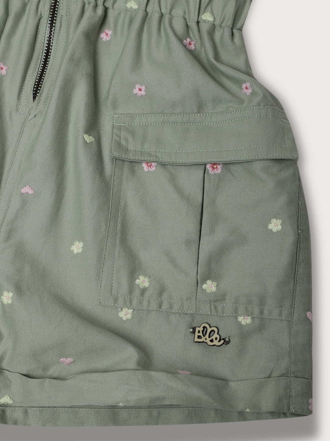 Elle Kids Girls Olive Solid Round Neck Playsuit - Image 5