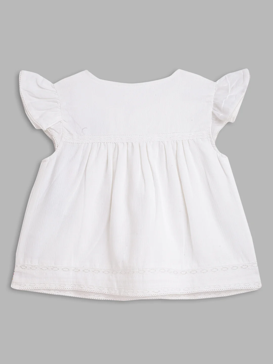 Elle Kids Girls Off White Solid Round Neck Top - Image 2