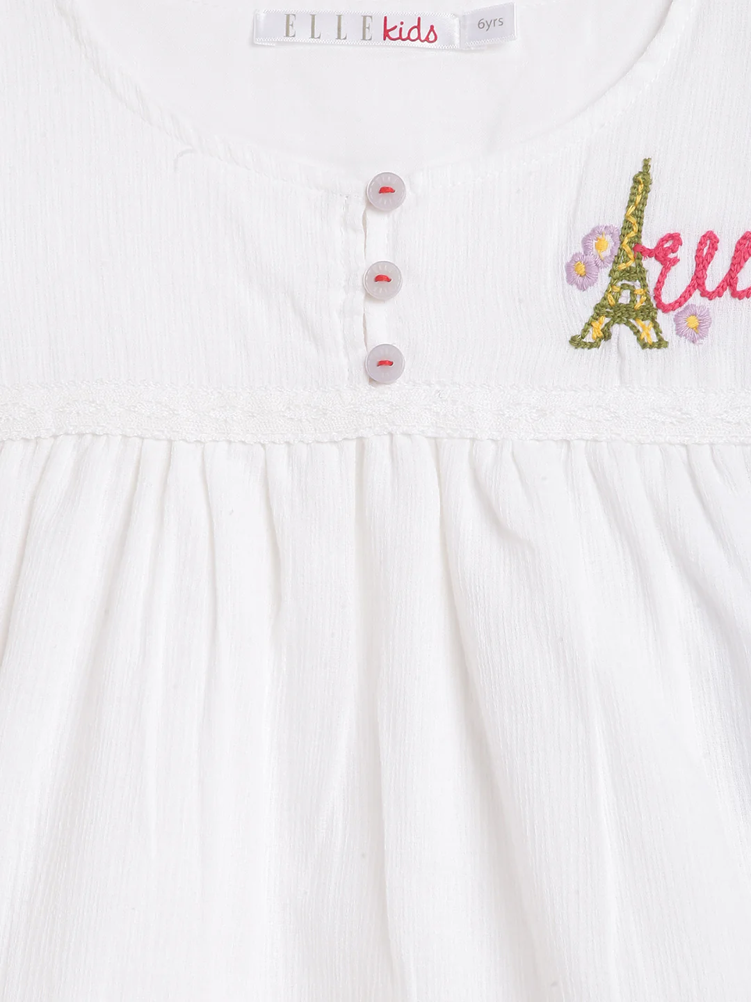 Elle Kids Girls Off White Solid Round Neck Top - Image 3