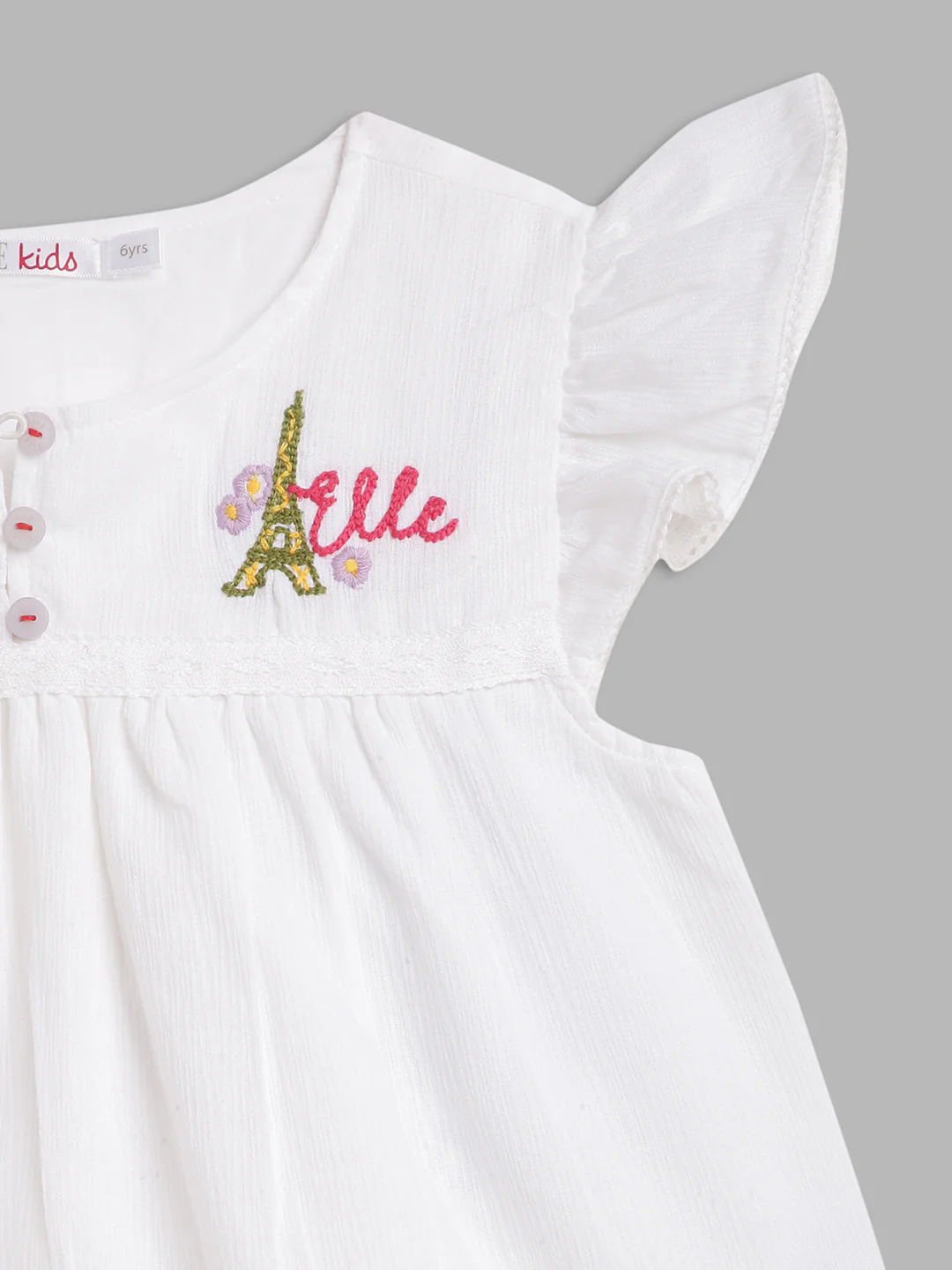 Elle Kids Girls Off White Solid Round Neck Top - Image 5