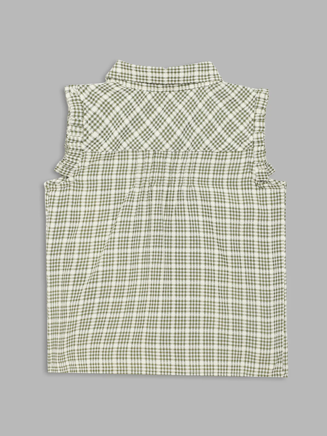 Elle Girls Olive Checked Round Neck Top - Image 2